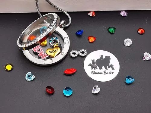 Vista 4 de Collar con colgante para mamá medallón flotante con 24 piedras natales y abalorios para mujeres y niñas regalo para madre