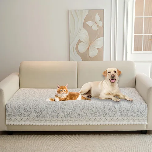 Vista 21 de HANDONTIME Funda de sofá de algodón suave apta para mascotas, elegante funda de sofá para mascotas con bordado, protector de sofá para perros