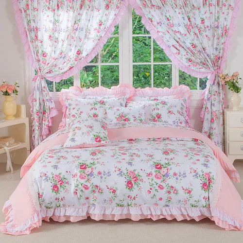 Vista 21 de FADFAY Juego de funda de edredón con estampado floral de roseta, juego de ropa de cama de encaje con volantes para niñas, 3 piezas