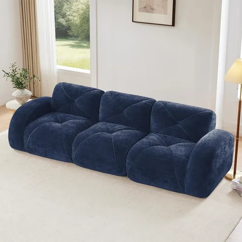 Vista 21 de Sofás modulares modulares de 110.6 pulgadas para sala de estar, sofá moderno de terciopelo sin hueso, no requiere montaje, cómodo sofá sin hueso