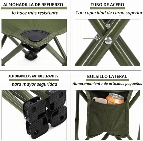 Vista 4 de Cididu Paquete de 2 taburetes de camping, silla de camping compacta portátil, taburete plegable ligero de 13 pulgadas con bolsillo lateral y bolsa