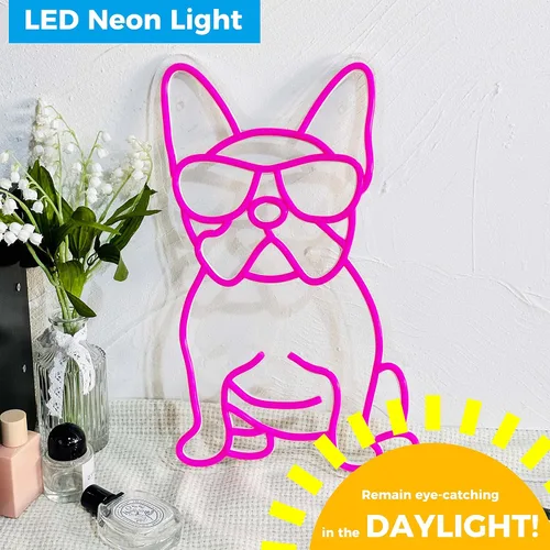 Vista 3 de Letrero de neón de Bulldog Francés con gafas LED de luces de neón Fench Bulldog Accesorios Decoración Frenchie Bulldog Francés Regalos