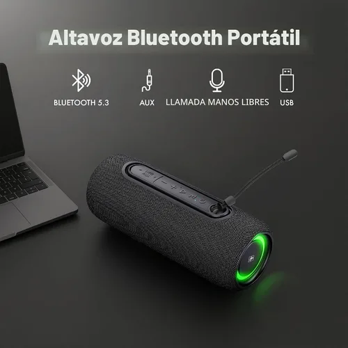 Vista 2 de Fisher Altavoces Bluetooth portátiles IPX5 impermeable altavoz, 14 W de potencia máxima estéreo Bluetooth altavoz, luces RGB, TWS, BT 5.3, micrófono