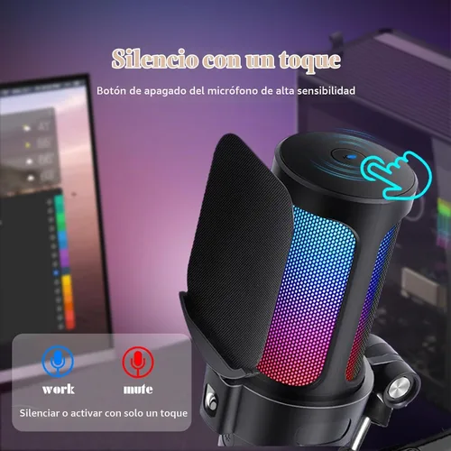 Vista 7 de VCOM Micrófono USB para juegos, micrófono de brazo dinámico de condensador para podcasting, transmisión, con soporte de brazo de brazo, silencio