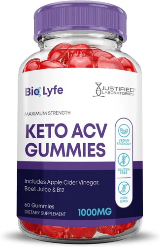 Vista 4 de Justified Laboratories Bio Lyfe Keto ACV Gummies (1000 mg) – 60 unidades, paquete de 3 – Hecho con la madre y vitamina B12 – Sin OMG, veganas, sin