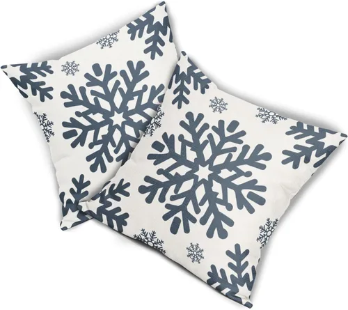 Vista 82 de Fundas de almohada decorativas de Navidad negras 40x40 cm con copos de nieve blancos de Navidad, juego de 2, temática rústica de invierno