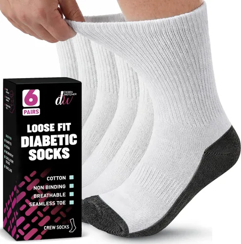 Vista 11 de Debra Weitzner Diabetic Socks For Men and Women Loose Fit Non-Binding Cotton Crew Socks 6 Pairs 6 pares de color beige