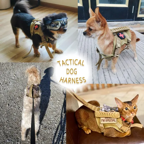 Vista 4 de Arnés táctico para perro, chaleco táctico para cachorros, con mango de goma, K9, ajustable y militar, chaleco para mascotas, arnés