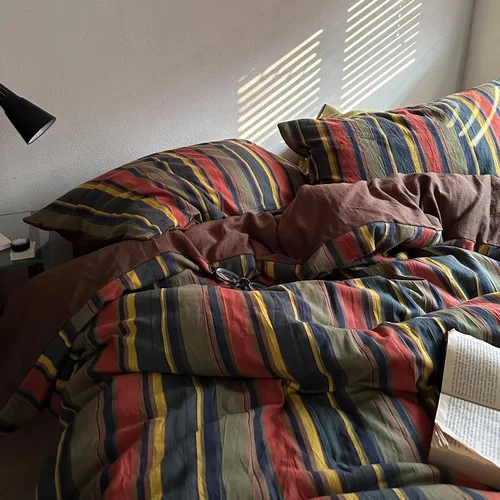 Vista 278 de mixinni Juego de funda de edredón vintage a rayas, tamaño twin, juego de ropa de cama de 3 piezas, 100% algodón lavado, suave y transpirable, funda