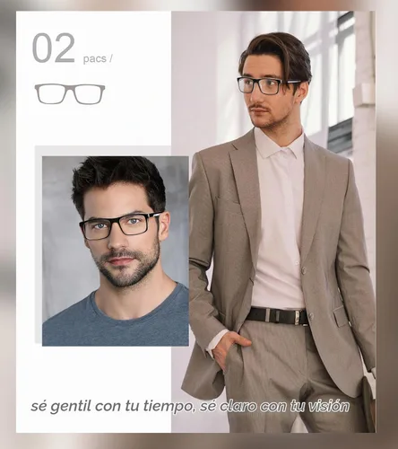 Vista 2 de Missfive Paquete de 2 lentes de lectura progresivos multienfoque ligeros para hombre, bloqueo de luz azul, bisagra de resorte multifocal, calidad