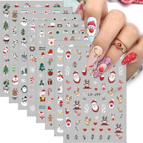 Vista 9 de 8 hojas de calcomanías de arte de uñas para el día de San Valentín, autoadhesivas, 3D, color plateado, rosa, rojo, labios, letras de corazón, diseño