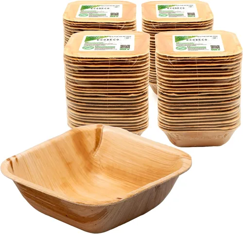 Vista 5 de ECODECO Cuencos de hoja de palmera, 100 platos naturales desechables de bambú de 5 pulgadas (redondos)