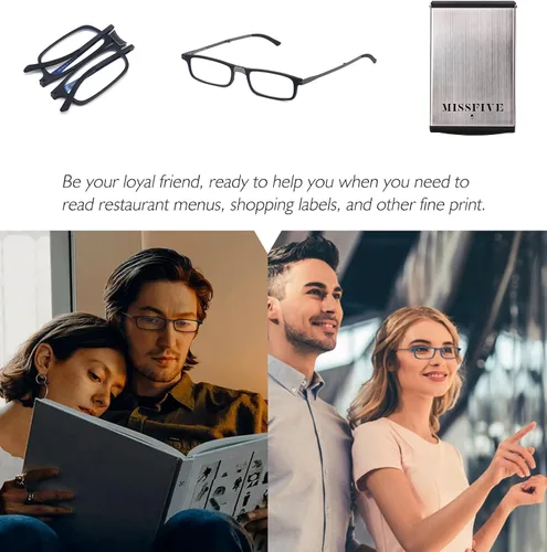 Vista 3 de Missfive Gafas de Lectura Plegables Premium con Bloqueo de Luz Azul para Hombres y Mujeres, Ultradelgadas Plegables Portátiles de Viaje con Estuche