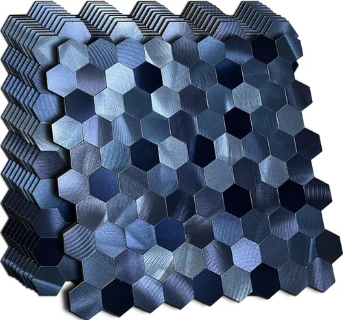 Vista 9 de XUANINY 10 azulejos de respaldo de metal para despegar y pegar, adhesivo de mosaico de aluminio para decoración de pared de cocina, diseño hexagonal