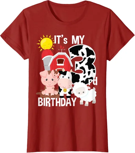 Vista 57 de Camiseta con diseño de animales de granja con texto en inglés "It's My 3rd Birthday" Negro