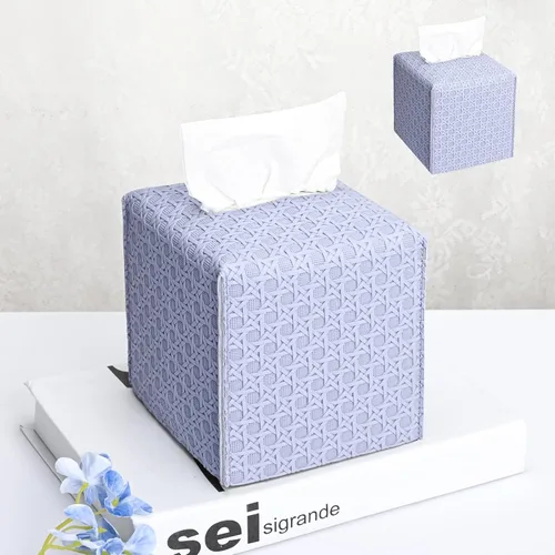 Vista 24 de HOMOTEK Paquete de 2 fundas para caja de pañuelos, soporte cuadrado de piel sintética, organizador de papel decorativo para baño, mesitas de noche
