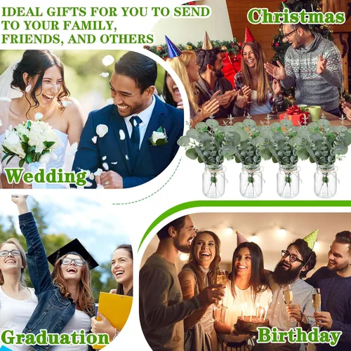 Vista 6 de XunYee Juego de 10 centros de mesa con tarro de albañil de flores, jarrones decorativos para fiestas de compromiso, despedidas de soltera, centros