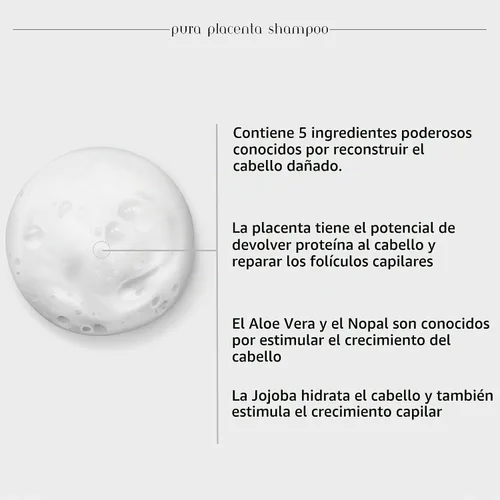 Vista 4 de Cabellina Pura Placenta Reconstructor Champú con Proteínas, Queratina Aminoácidos y Aceites Naturales - 32 fl oz - 1 unidad