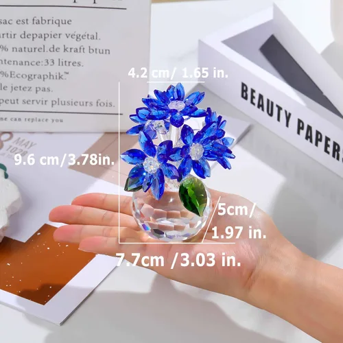 Vista 4 de Figurita de Margarita Azul de Cristal de Ornalrist, Regalos para Mujeres, Amiga, Bouquet de Margaritas de Vidrio Decoración Floral Coleccionable
