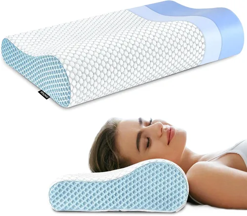 Vista 9 de Almohada de espuma viscoelástica para cama para dormir, almohada ortopédica cervical de contorno de cuello ergonómica para personas que duermen