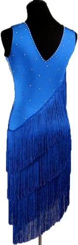 Vista 6 de Vestidos de baile latino con cuello en V para mujer, vestido de competición de salsa con flecos, sin mangas, disfraz de cha cha, para sala de baile