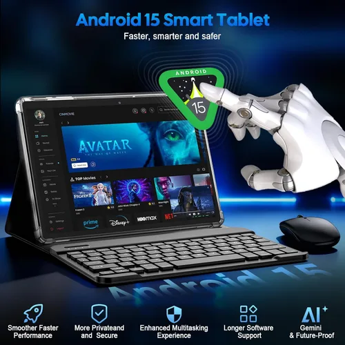 Vista 5 de Suicoey Tablet Android 15 2026 con teclado, 24 GB de RAM + 256 GB de ROM (expansión de 2 TB), tableta de 10 pulgadas con Gemini AI, Octa-Core