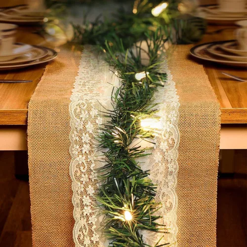 Vista 5 de Twinkle Star Guirnalda de Navidad preiluminada de 15 pies, guirnalda de pino artificial iluminada con enchufe, 35 miniluces incandescentes