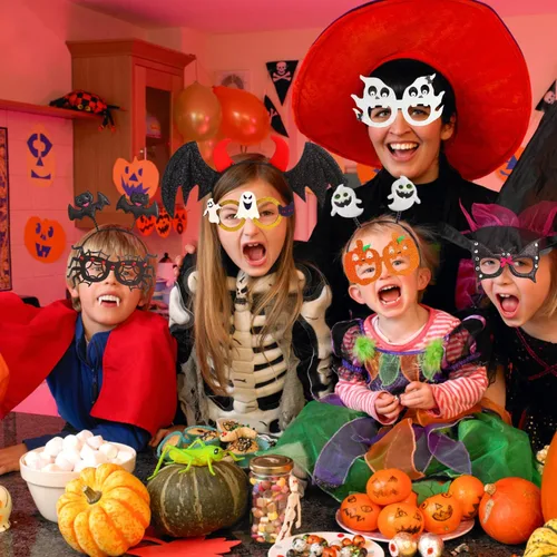 Vista 6 de CCINEE 6 marcos de gafas de Halloween, fantasma, calabaza, murciélago, disfraces, gafas para niños, suministros de fiesta de Halloween