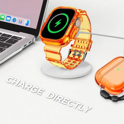 Vista 118 de DABAOZA - Correa transparente compatible con Apple Watch con estuche protector, correa deportiva de TPU con brillo para mujeres y hombres