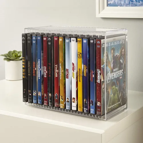 Vista 6 de STORi Stackable Clear Plastic DVD Organizer with Rubber Feet Rectangular Holder Perfect for Theater Room Holds up to 14 Standard DVD Cases