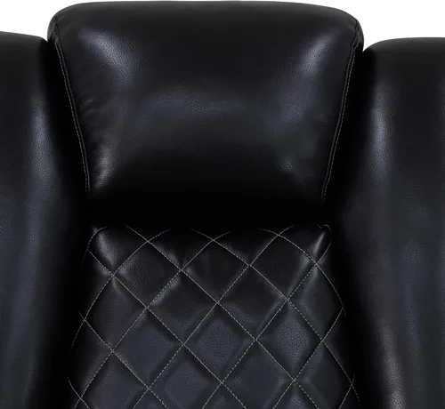 Vista 9 de Sofá Seccional Reclinable Eléctrico, Sofá Modular Seccional Reclinable de Cuero Negro, Sofá de Cuero en Forma de L con Luces LED/Cargador