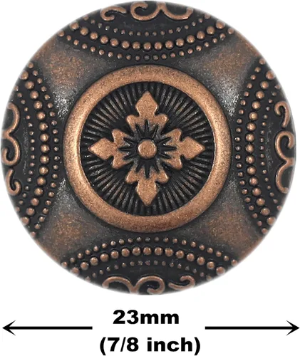 Vista 2 de Bezelry 12 botones de vástago de metal con patrón de roseta. 0.906 in (7/8 pulgadas) (cobre antiguo)