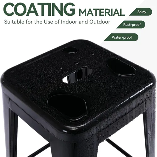 Vista 4 de Vogue Furniture Direct 24" Taburetes de bar de metal sin respaldo negros para interiores/exteriores, altura para encimera con asiento cuadrado