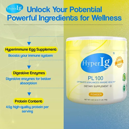 Vista 4 de Proteína de huevo en polvo PL-100, suplemento hiperinmune de huevo, 4.94 oz – Apoyo inmunológico, bienestar digestivo, energía y fuerza muscular