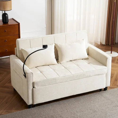 Vista 9 de Harper & Bright Designs Sofá cama convertible moderno de 56.9 pulgadas con un cojín de respaldo reversible, bolsillos laterales, dos puertos USB