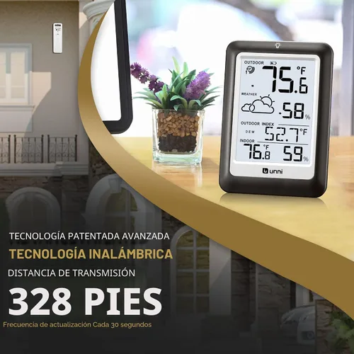 Vista 3 de Termómetro inalámbrico para interiores y exteriores, estación meteorológica inalámbrica, monitor de humedad y temperatura, funciona