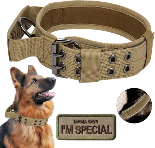 Vista 11 de Collar táctico para perro con asa, collar de entrenamiento militar ajustable para perros, nailon suave y hebilla de metal resistente para perros