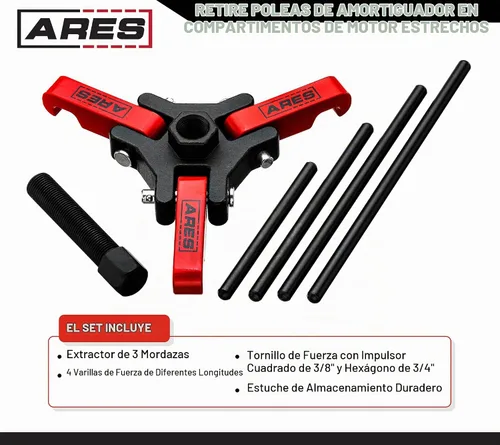 Vista 2 de ARES 71002 - Kit de extractor de equilibrador armónico - Extractor ajustable de 3 mandíbulas se adapta a la mayoría de automóviles y camiones