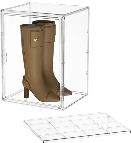 Vista 9 de Attelite Organizador grande y transparente para zapatos, caja de almacenamiento apilable de plástico con puerta magnética, contenedores grandes