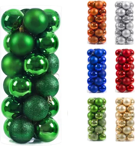 Vista 12 de Paramexview® Juego de 24 bolas de Navidad, 40mm/1.57", bolas colgantes para árbol de Navidad inastillables, decoración con gancho precolocado Azul