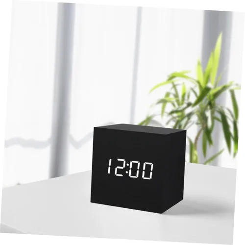 Vista 5 de Holibanna Batería LED de madera reloj de escritorio puertos de carga pequeño digital para oficina en casa