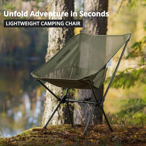 Vista 3 de CAMEL CROWN Silla de camping resistente para mochileros, silla plegable ultraligera con bolsa de transporte, portátil compacta para exteriores