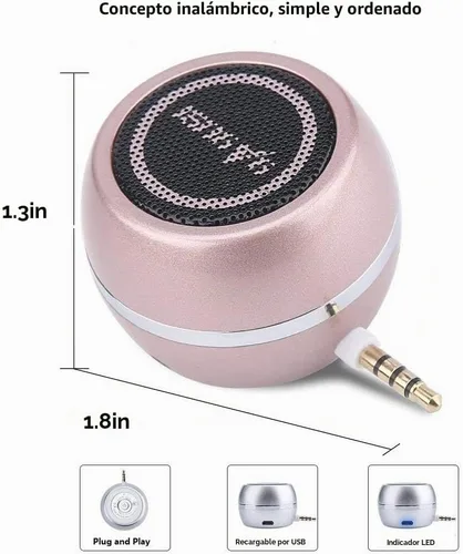 Vista 5 de Mini altavoz portátil con conector de entrada auxiliar de 0.138 in, altavoz de línea de teléfono móvil de 3 W para iPhone, iPad, iPod, tableta, Oro
