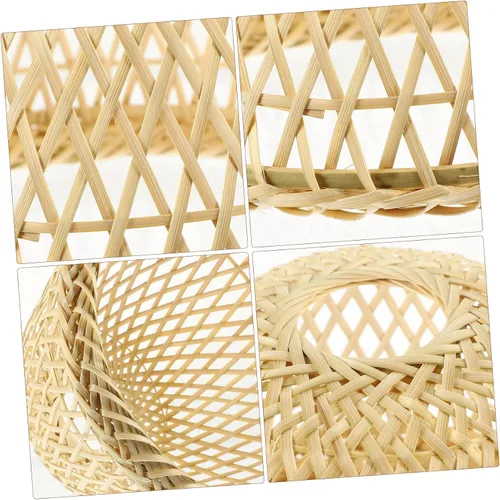 Vista 9 de OSALADI Pantalla de bambú tejida para lámpara con soporte de plástico, lámpara de bambú para granja, pantalla colgante rústica, pantalla natural