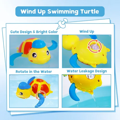 Vista 2 de Cuterabit Juguetes de baño para bebés, tortuga y pato flotantes de cuerda para natación, juguetes para la bañera, juguetes de piscina, juguetes