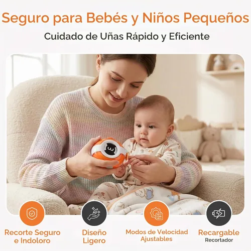 Vista 4 de Cortador de uñas eléctrico 2 en 1 y pulidor de uñas (naranja)