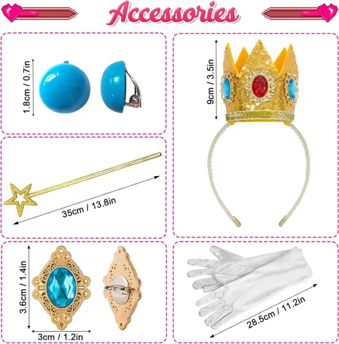 Vista 4 de Tacobear Disfraz de princesa melocotón para niñas, vestido con accesorios para Halloween, cumpleaños, ropa de princesa para niñas pequeñas
