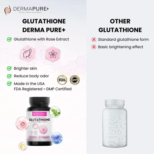 Vista 5 de Dermapure - Píldoras blanqueadoras de glutatión 2 en 1, 600 mg con extracto de aceite de rosa, suplemento para aclarar la piel y desodorante 1 box