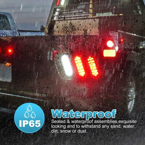 Vista 2 de Partsam 2 luces LED ovaladas rojas + 2 blancas de 6 pulgadas para remolque, kit de lente transparente, 24 LED, impermeable, parada, freno, giro