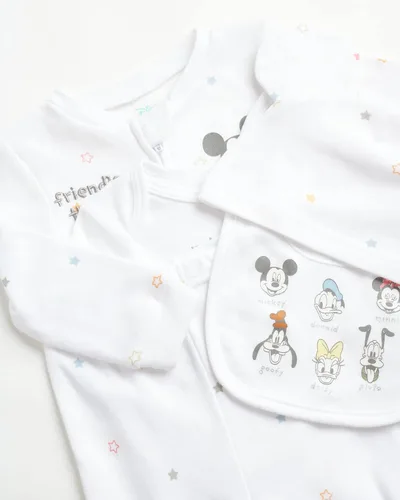 Vista 3 de Disney Juego de capas para bebé recién nacido 7 piezas de Mickey y Minnie Mouse enteros pantalones deportivos sombrero bolsa de regalo 0-6 meses
